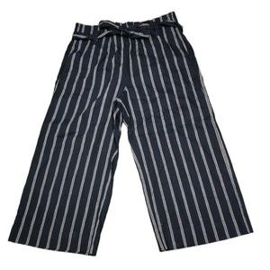 J.Jill Linen Blend Black Stripe Paperbag Waist Straight Pants Size Medium Petite